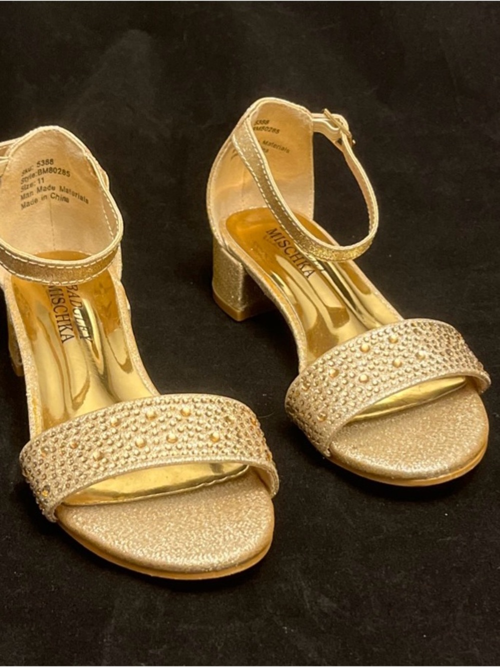 Badgley Mischka Girls Sparkling Rose Gold Ankle-Strap Block Heels 11